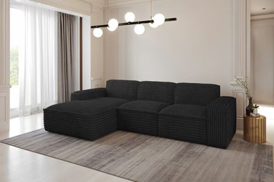 Ecksofa, Sofa L form, Couch L form Siena L stoff Velo Schwarz Links
