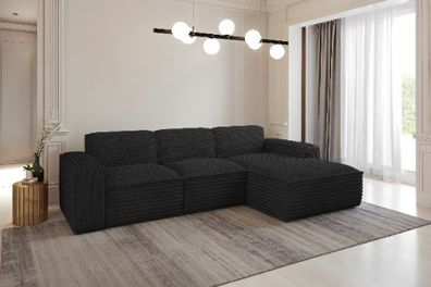 Ecksofa, Sofa L form, Couch L form Siena L stoff Velo Schwarz Rechts
