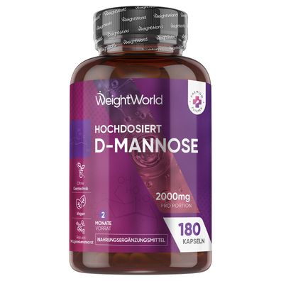 D-Mannose Kapseln - 2000mg pro Portion - 180 Mannose Stück - 3 Kapseln Täglich