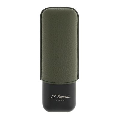 ST Dupont Zigarrenetui aus Leder, Schwarz / Kaki für 2 Zigarren
