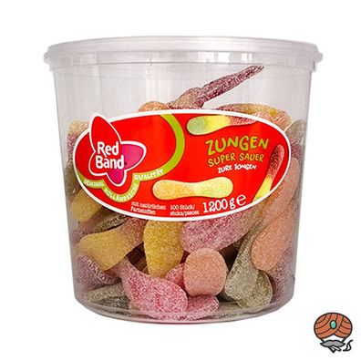 Red Band Fruchtgummi Zungen, super sauer, 100 Stück, 1,2 kg Dose