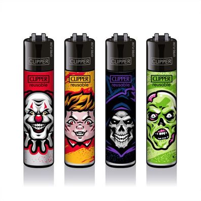 4 Clipper Reibrad Feuerzeuge Horror