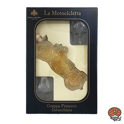 Dalla Vecchia Grappa Prosecco, Motorrad mit 2 Gläsern, 43% Vol. 0,2 l