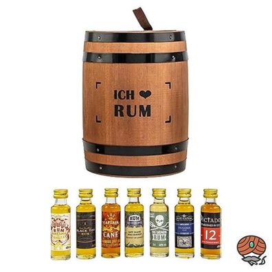 Rum Tasting Fass * Ich Liebe Rum*, Ø 40,9% Vol. 7 Probierflaschen je 20ml
