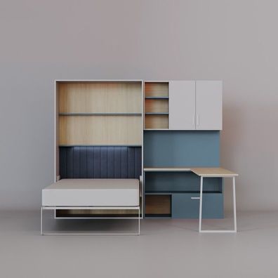 Schrankkbett LUMINI Multifunktionales Wandbett mit Arbeitsbereich, Schreibtisch