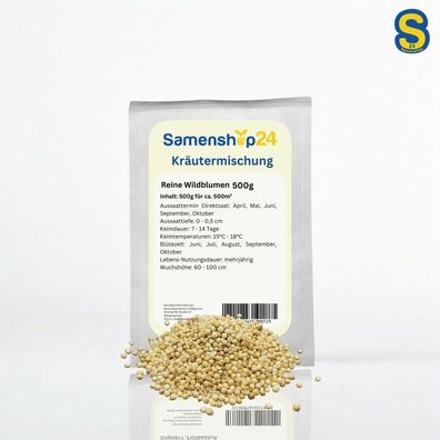 Reine Wildblumen & Kräutermischung | 500 g für 500 m² | Nahrungsquelle für