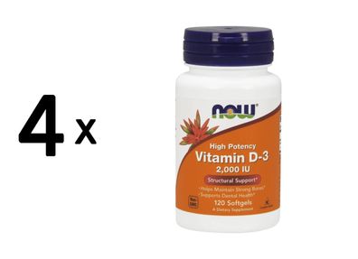4 x Now Foods Vitamin D3 2000IU (120)