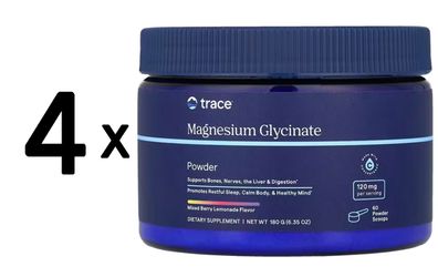 4 x Trace Minerals Magnesium Glycinate Powder, Mixed Berry Lemonade - 180g