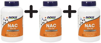 3 x NOW Foods NAC N-Acetyl Cysteine with Selenium & Molybdenum, 600mcg - 250 vcaps
