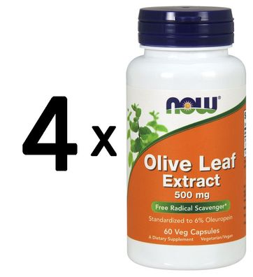 4 x NOW Foods Olive Leaf Extract, 500mg - 60 vcaps