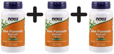 3 x NOW Foods Saw Palmetto Extract, 160mg - 120 softgels