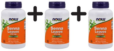3 x NOW Foods Senna Leaves, 470mg - 100 capsules