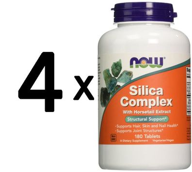 4 x NOW Foods Silica Complex with Horsetail Extract - 180 tablets