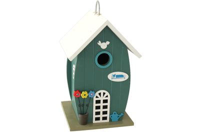 MDF Vogelhaus blau-weiß 16,5 x 16,5 x 26 cm Nistkasten Kleinvögel