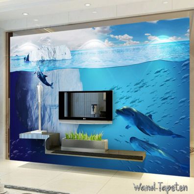 Vlies Fototapete Wandtapete Wandbilder 3D Gletscher Unterwasserwelt Delfin 1963