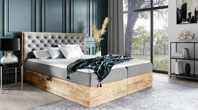 AX LIVING Boxspringbett 140x200 mit Bettkasten Clavio in Stahlgrau