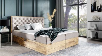 AX LIVING Boxspringbett 140x200 mit Bettkasten Clavio in Beige