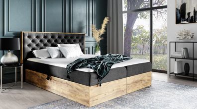AX LIVING Boxspringbett 140x200 mit Bettkasten Clavio in Schwarz