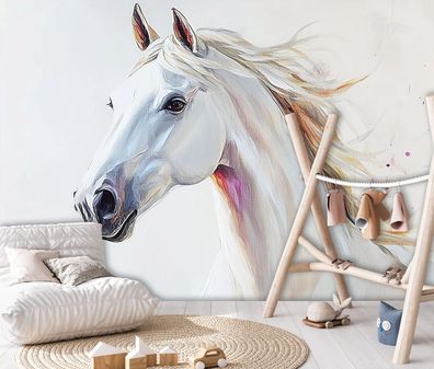 Vlies Fototapete Pferd Tier Weiß Natur TAPETE XXL Wohnzimmer Schlafzimmer