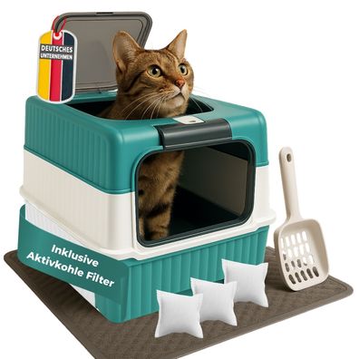 Coemo Katzentoilette mit Deckel, Schublade und geruchsbindendem Aktivkohlefilter