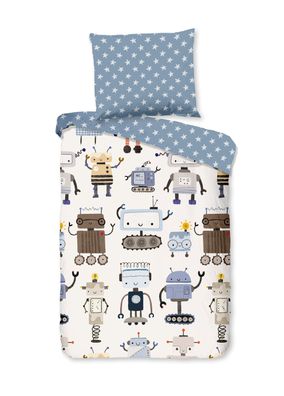 Good Morning Kinder Baby Bettwäsche 100x135 Robo Roboter Sterne blau weiß 33012
