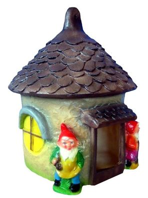 Deko Figur Zwergenhaus mit 2 Zwergen H 31 cm Gartenfigur als Vogelhaus nutzbar