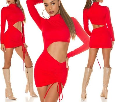 SeXy Miss Damen Rolli Shirt Mini Kleid Langarm Girly Part Dress out cut XS-S rot