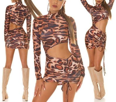 SeXy Miss Damen Rolli Shirt Mini Kleid Langarm Girly Part Dress out cut XS-S leo