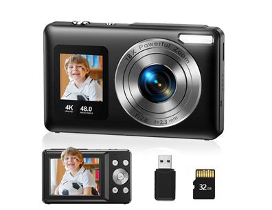 Kamera, Digitalkamera, Kinderkamera, Selfie Kamera, 4K Kamera mit Zoom, 48MP