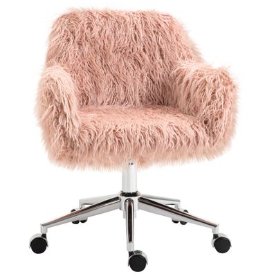 Bürostuhl für Frauen, höhenverstellbar, ergonomisch, Kunstfell, Rosa