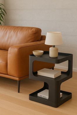 Design Beistelltisch aus Metall - Schwarz, 3 Ebenen, Pflegeleicht