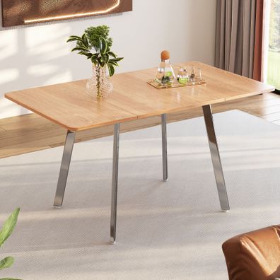 Moderner Esstisch 140×80?cm, Naturfarbe, verchromte Beine, für 4-6 Pers
