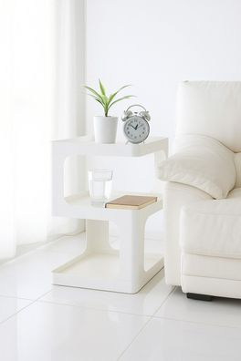 Design Beistelltisch aus Metall - Weiß, 3 Ebenen, Pflegeleicht