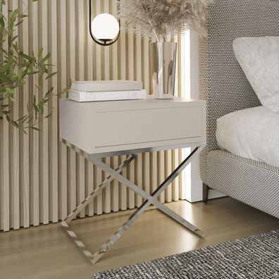 AX living Nachttisch modern Aleio X - 45cm breit, beige, Chromgestell