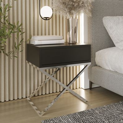 AX living Nachttisch modern Aleio X - 45cm breit, beige, Chromgestell