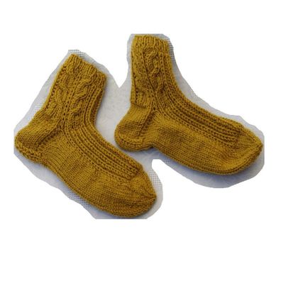 1 Paar handgestrickte dicke Kinder-Söckchen - Gr. 30/31 - senffarben