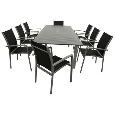 Garnitur Gartenset 9-teilig Aluminium Textillehne schwarz