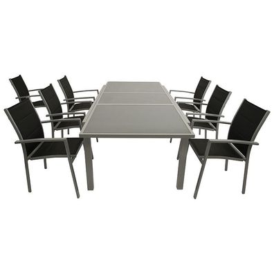 Gartenset Garnitur 7-teilig Aluminium Textillene, Glasplatte
