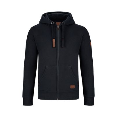 Warme Gymamba Sweatjacke Herren mit Lederpatches und Kapuze schwarz