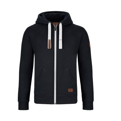 Warme Gymamba Sweatjacke Herren mit Lederpatches und Kapuze schwarz/weiß