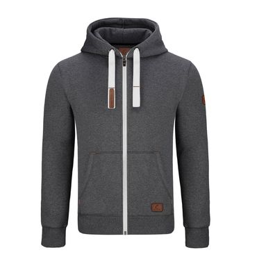 Warme Gymamba Sweatjacke Herren mit Lederpatches und Kapuze dunkelgrau/weiß