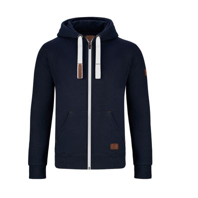 Warme Gymamba Sweatjacke Herren mit Lederpatches und Kapuze dunkelblau/weiß