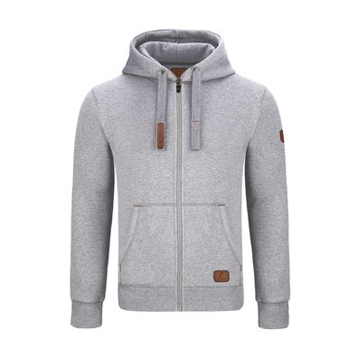 Warme Gymamba Sweatjacke Herren mit Lederpatches und Kapuze hellgrau