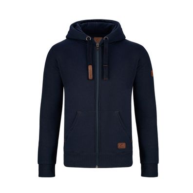 Warme Gymamba Sweatjacke Herren mit Lederpatches und Kapuze dunkelblau