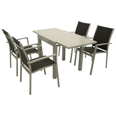 Gartenset Garten-Garnitur 5-teilig, Aluminium, Textillehne schwarz