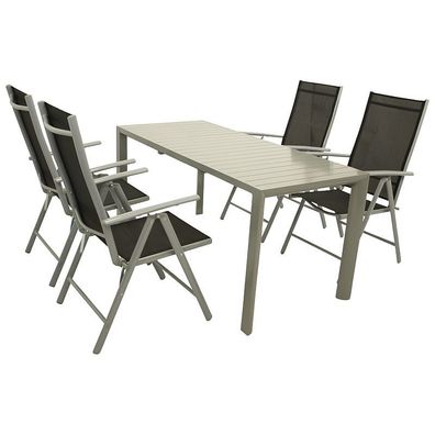 Gartenset Garten-Garnitur 5-teilig, Aluminium, Textillehne schwarz