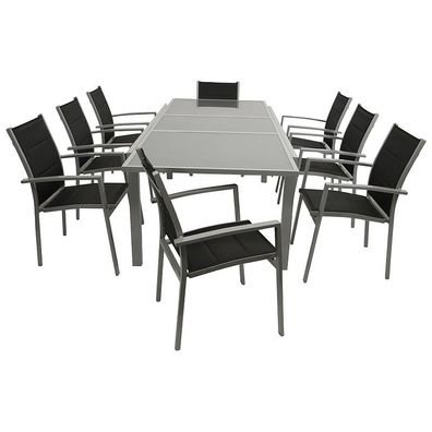 Gartenset Garnitur 9-teilig Aluminium Textillene, Glasplatte