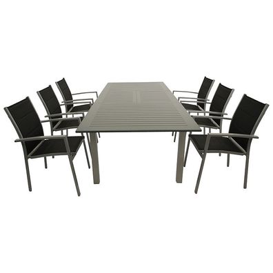 Garnitur Gartenset 7-teilig Aluminium Textillehne schwarz