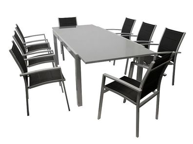 Sitzgruppe Gartengarnitur Tisch Stuhl 9-teilig Alu/Textil schwarz