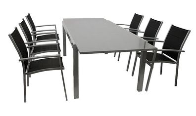 Sitzgruppe Gartengarnitur Tisch Stuhl 7-teilig Alu/Textil schwarz